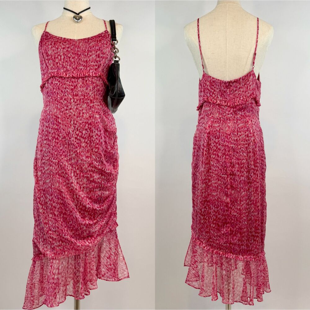The East Order Pink Ruffled Hem Asymmetrical Midi Slip Fairy Dress Size L